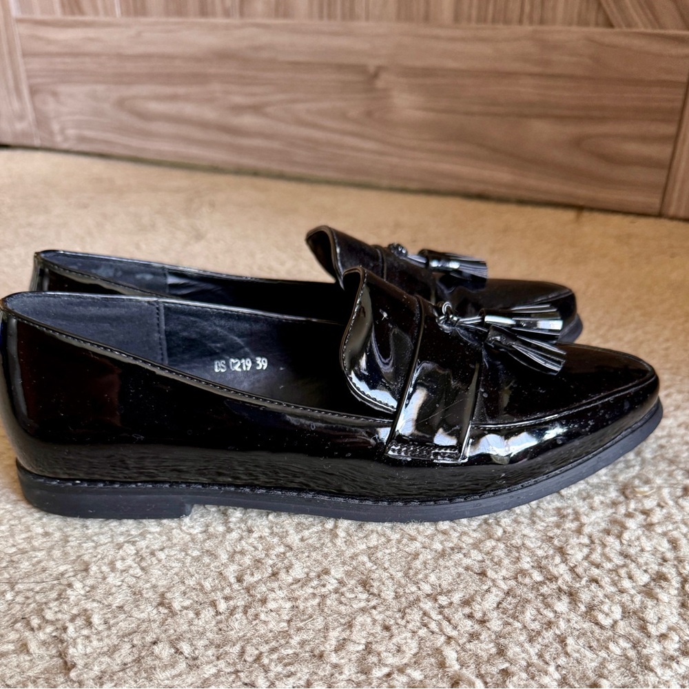 Daisy Street black patent loafers with tassels